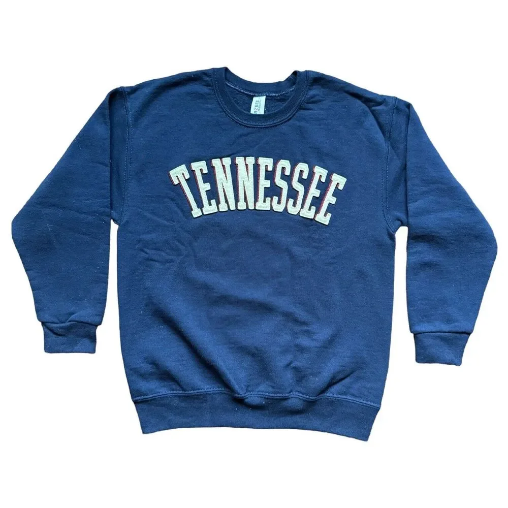 Tennessee Youth Small Pullover Sweatshirt Blue Tackle Twill Fleece Shirt Jerzees
